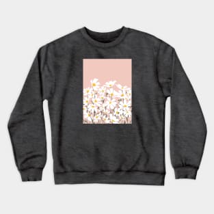 Les Fleurs de Paris - White Cosmos Flowers on Pink Crewneck Sweatshirt